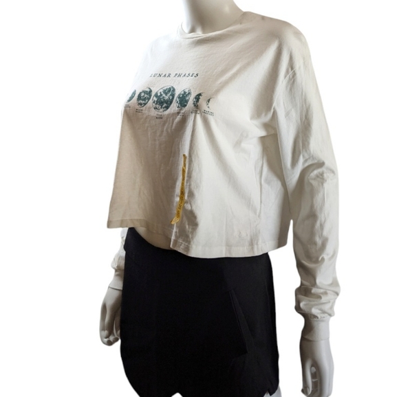 Pull & Bear Crew Neck Long Sleeve Crop Top White S - Picture 8 of 10